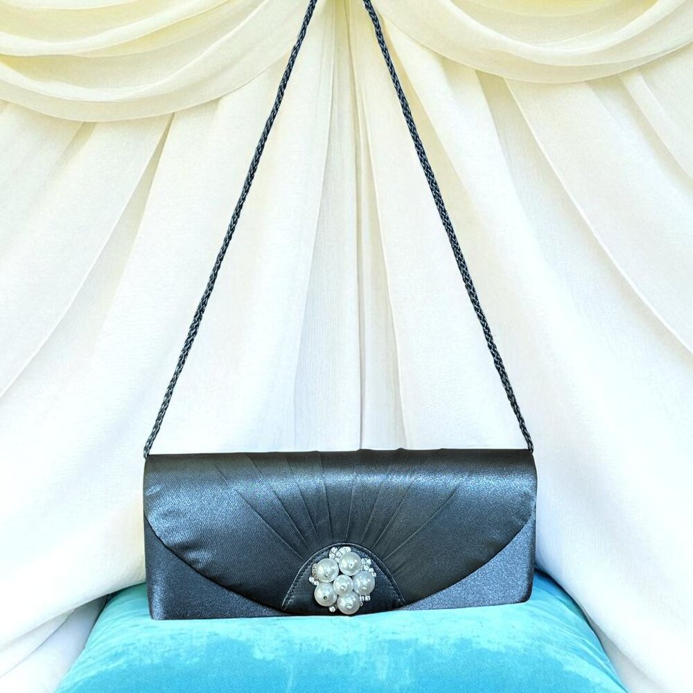 Jessica McClintock Elegant Evening Clutch Grey/ EUC